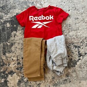 Reebok Red Tee with Tan and Gray Bottoms